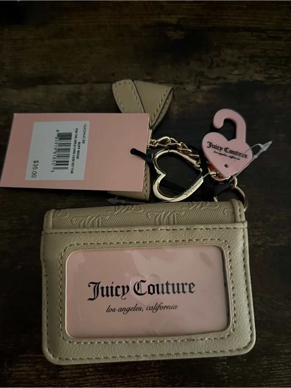 Juicy Couture Cream Cardholder with Pink Heart Keychain